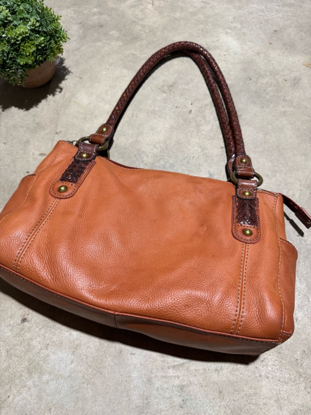 Fossil 75082 Orange Leather Shoulder Bag Purse Braided Western Boho Fall Classic